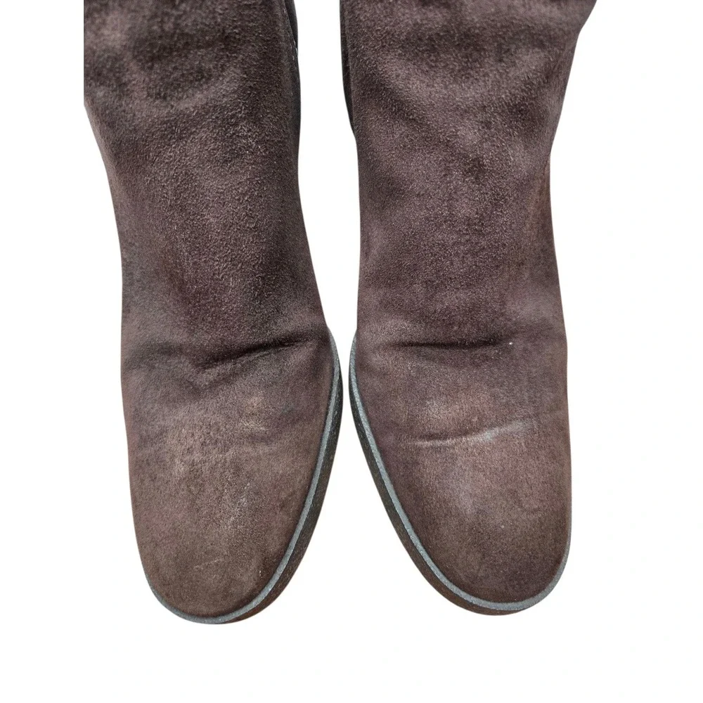 Tod's Brown Suede Buckle Detail Ankle Boots 38 Block Heel Platform Luxe Italy